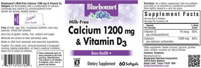 Photo of the Bluebonnet Milk-Free Calcium 1200 mg & Vitamin D3 label