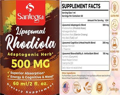 Photo of the Santegra Liposomal Rhodiola 500 mg label