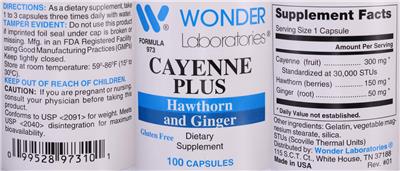 Photo of the Wonder Laboratories Cayenne Plus label