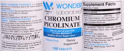 Photo of the Wonder Laboratories Chromium Picolinate label