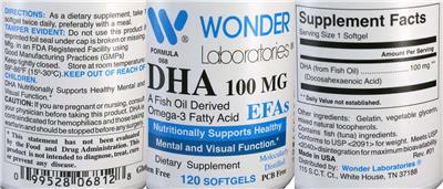Photo of the Wonder Laboratories DHA 100 mg label
