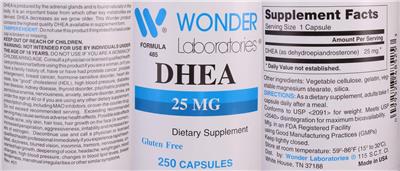 Photo of the Wonder Laboratories DHEA 25 mg label