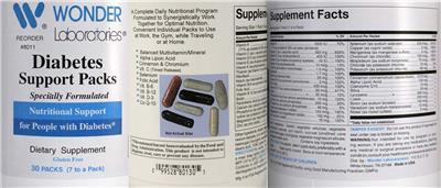 Photo of the Wonder Laboratories Diabetes Support Packs label