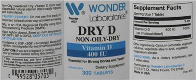 Photo of the Wonder Laboratories Dry D Non-Oily-Dry label