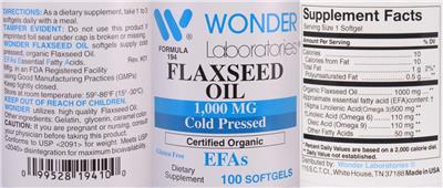 Photo of the Wonder Laboratories Flaxseed Oil 1,000 mg label