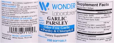 Photo of the Wonder Laboratories Garlic Parsley label