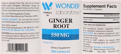 Photo of the Wonder Laboratories Ginger Root 550 mg label