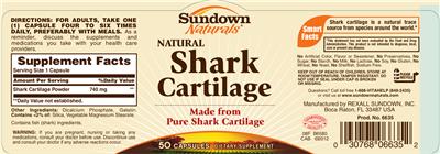 Photo of the Sundown Naturals Natural Shark Cartilage label
