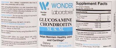 Photo of the Wonder Laboratories Glucosamine Chondroitin M.S.M. label