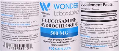 Photo of the Wonder Laboratories Glucosamine Hydrochloride 500 mg label