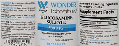 Photo of the Wonder Laboratories Glucosamine Sulfate 500 mg label