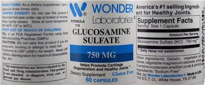 Photo of the Wonder Laboratories Glucosamine Sulfate 750 mg label