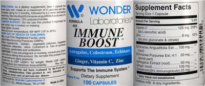 Photo of the Wonder Laboratories Immune Boost label