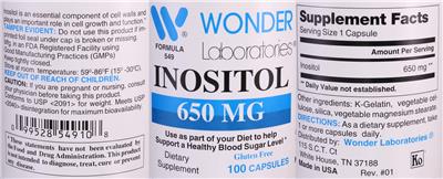 Photo of the Wonder Laboratories Inositol 650 mg label