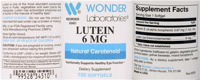 Photo of the Wonder Laboratories Lutein 6 mg label