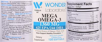 Photo of the Wonder Laboratories Mega Omega-3 1360 mg label