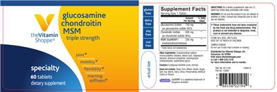 Photo of the The Vitamin Shoppe Glucosamine Chondroitin MSM Triple Strength label