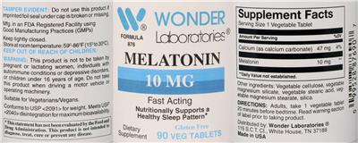 Photo of the Wonder Laboratories Melatonin 10 mg label