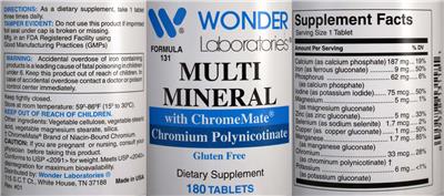 Photo of the Wonder Laboratories Multi Mineral with ChromeMate label