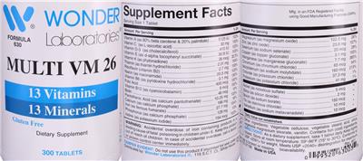 Photo of the Wonder Laboratories Multi VM 26 label