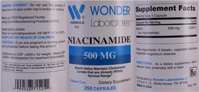 Photo of the Wonder Laboratories Niacinamide 500 mg label