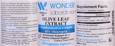 Photo of the Wonder Laboratories Olive Leaf Extract label