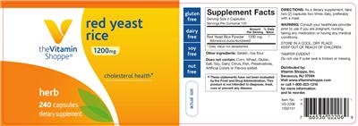 Photo of the The Vitamin Shoppe Red Yeast Rice 1200 mg label
