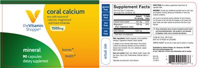 Photo of the The Vitamin Shoppe Coral Calcium 1500 mg label