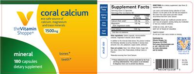 Photo of the The Vitamin Shoppe Coral Calcium 1500 mg label