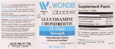 Photo of the Wonder Laboratories Glucosamine Chondroitin 3X Triple Strength label
