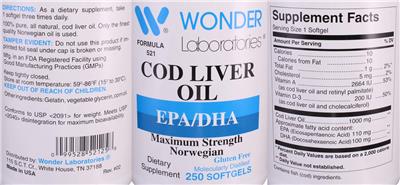 Photo of the Wonder Laboratories Maximum Strength Norwegian Cod Liver Oil label