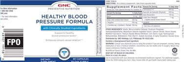 Photo of the GNC Preventive Nutrition Healthy Blood Pressure Formula label