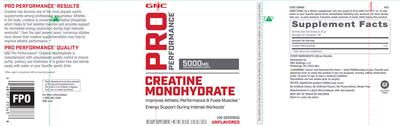 Photo of the GNC Pro Performance Creatine Monohydrate 5000 mg Unflavored label