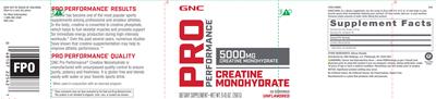 Photo of the GNC Pro Performance Creatine Monohydrate 5000 mg Unflavored label