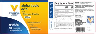 Photo of the The Vitamin Shoppe Alpha Lipoic Acid with Chromax & Biotin 300 mg label