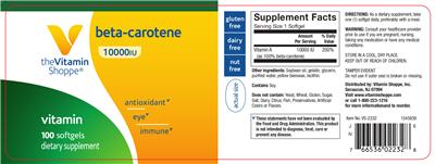 Photo of the The Vitamin Shoppe Beta-Carotene 10000 IU label
