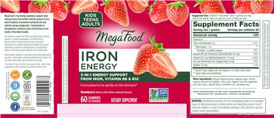 Photo of the MegaFood Iron Energy Strawberry Flavor label