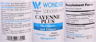 Photo of the Wonder Laboratories Cayenne Plus label
