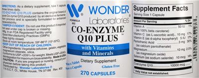 Photo of the Wonder Laboratories Co-Enzyme Q10 Plus label