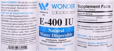 Photo of the Wonder Laboratories E-400 IU label
