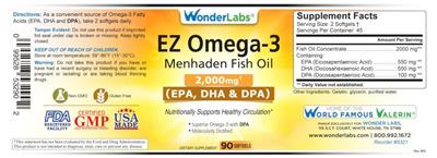 Photo of the Wonder Labs EZ Omega-3 2,000 mg label