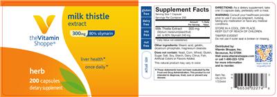 Photo of the The Vitamin Shoppe Milk Thistle Extract 300 mg label