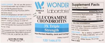 Photo of the Wonder Laboratories Glucosamine Chondroitin 3X Triple Strength label