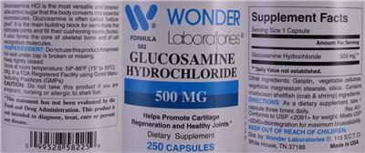 Photo of the Wonder Laboratories Glucosamine Hydrochloride 500 mg label