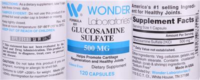 Photo of the Wonder Laboratories Glucosamine Sulfate 500 mg label