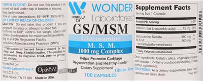 Photo of the Wonder Laboratories GS/MSM 1000 mg label