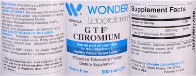 Photo of the Wonder Laboratories GTF Chromium label