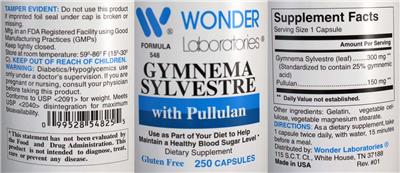 Photo of the Wonder Laboratories Gymnema Sylvestre with Pullulan label