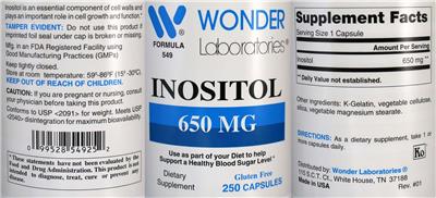 Photo of the Wonder Laboratories Inositol 650 mg label