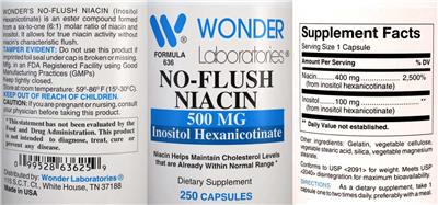 Photo of the Wonder Laboratories No-Flush Niacin 500 mg label